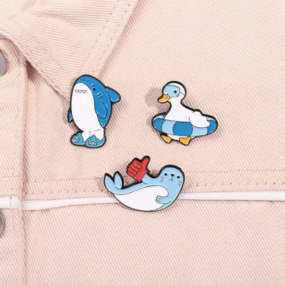 Cartoon Animal Enamel Brooch Set Cute Butterfly Duck Cat Lapel Pins for Backpacks Jacket Decoration Gifts for Friends - style: Marine Animals