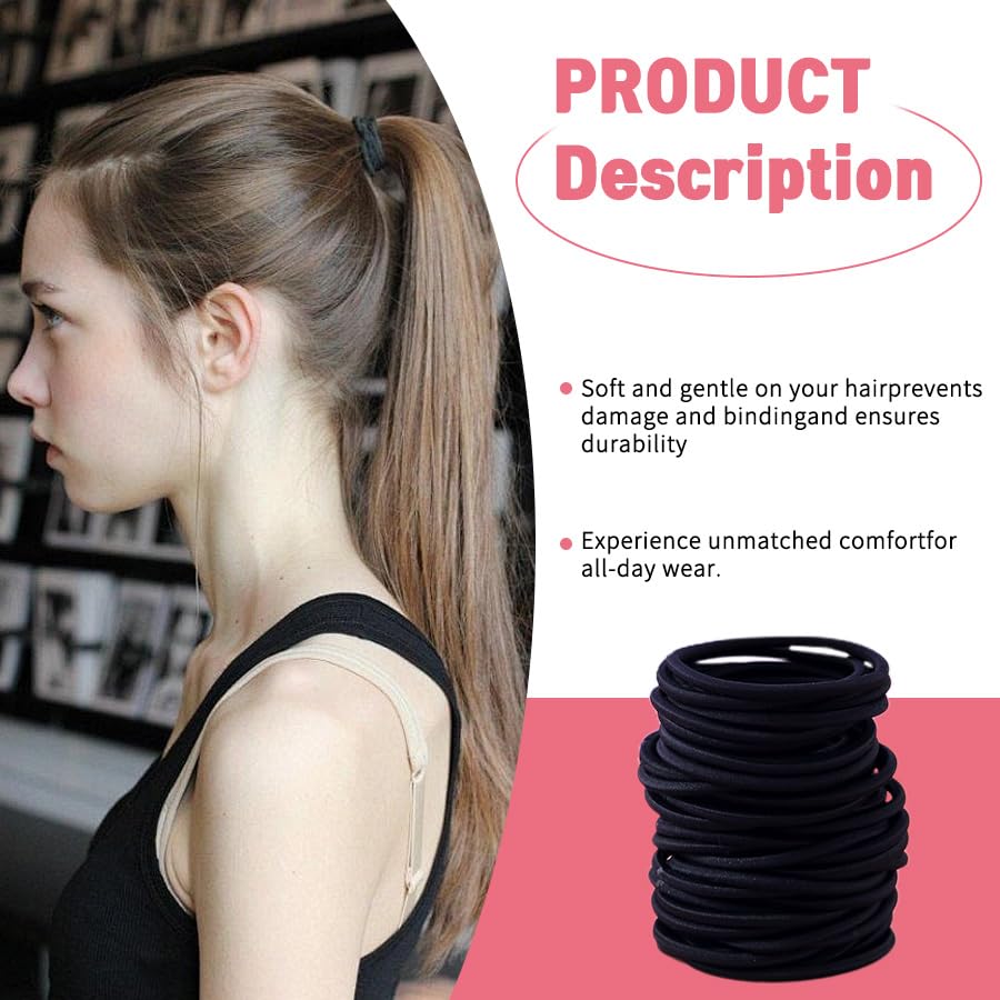 120 Pieces Black Hair Ties for Thick and Curly Hair Ponytail Holders Hair Elastic Band for Women or Men(4mm) - color: Black