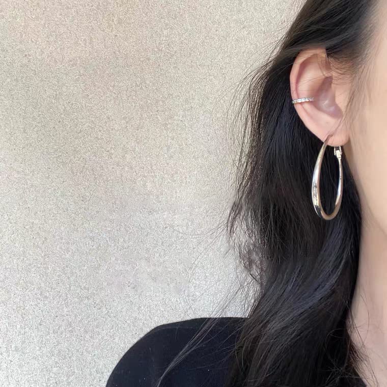 Hoop Earrings for Women, 14K Gold Sterling Silver Chunky Twisted Hoops Earring Hypoallergenic Ear Jewelry - color: Silver-45mm