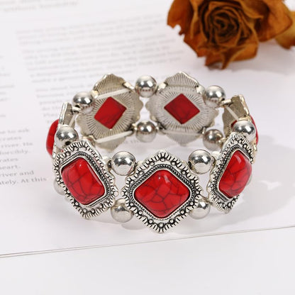 Turquoise Beaded Stretch Bracelets Bohemian Stackable Bracelets Y2K Summer Beach Bracelets Jewelry for Women - color: Red