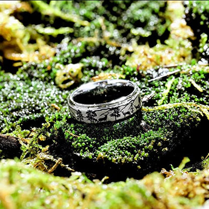 King Will Mens 6mm 8mm Tungsten Carbide Wedding Bands Inlay Lasered Brushed Wedding Rings for Men Women | Brushed, Lasered Seagull/Forest Landscap/Panda/Deer/Hunting/Fly Fishing, Comfort Fit, Everyday Wear - color: Deer Family
