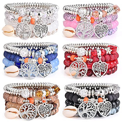 Bohemian Bracelet Sets for Women - 6 Sets Stackable Stretch Bracelets Multi-color Boho Jewelry for Women Hippie Bracelets Dainty Jewelry - color: Tree of Life Bead Bracelets