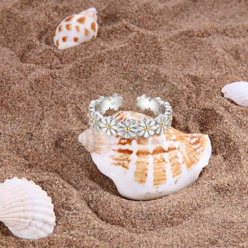 ORAZIO Toe Rings for Women 925 Sterling Silver Toe Rings Adjustable Band Silver Toe Rings Snake Cubic Zirconia Daisy Flower Open Cuff Toe Ring Set Beach Foot Jewelry for Summer