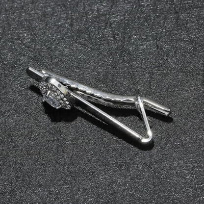 Rhinestone Triangle Tie Clip Bar for Men Silver Plated Fashion Crystal Geometric Birthstone Business Necktie Suit Shirt Tuxedo Formal Wear Brooch Dress Accessories Dainty Party Jewelry - color: Clear CZ