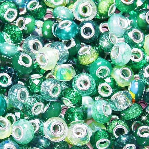 150 Pcs Large Hole Beads Spacer Bead Dark Green Assorted European Craft Big Beads Large Hole Lampwork Murano Fairy Wand Garden Bead for DIY Pens Bracelet Necklace Keychain Jewelry Making Supplies - color: Dark Green, size: 150 Pcs