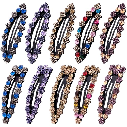 OIIKI 10pcs Rhinestone Snap Hair Clips for Women, 2 Styles