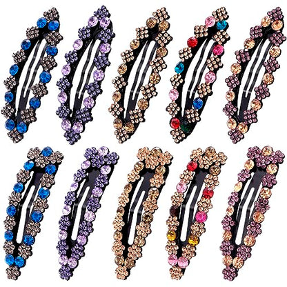 OIIKI 10pcs Rhinestone Snap Hair Clips for Women, 2 Styles