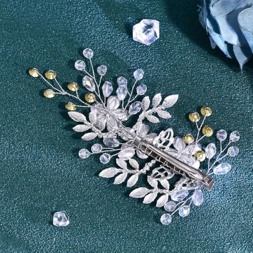 Wedding Hair Comb Pearl Crystal Bridal Hair Piece | Rhinestone Wedding Hair Accessories，Silver Hair Comb Clip for Women Wedding Party - color: Silver-758