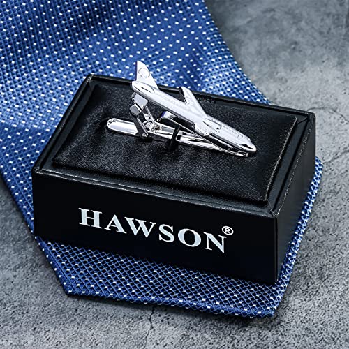 HAWSON 2 inch Tie Clip for Men-Novelty Sport Necktie Bar Clip,Tie Pin,Special Interesting Gift for Men - style: Silver Airplane