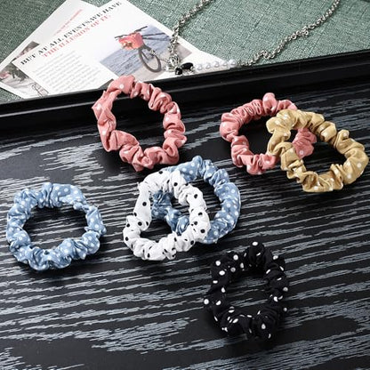 30 Pcs Small Scrunchies No Damage Hair Ties for Women | Hair Accessories Ponytail Holders, Elastic Soft Rubber Bands for Thick Thin Hair (Polka Dot Theme) - color: Polka Dot Theme