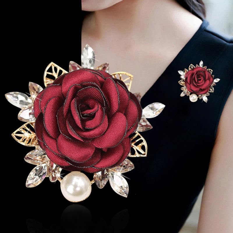 Rose Flower Brooch for Women Large Flower Brooch Elegant Pearl Brooches Handmade Crystal Pearl Pins Fabric Floral Lapel Pin Christmas Valentine's Day Dress Suit Accessories - color: otherA