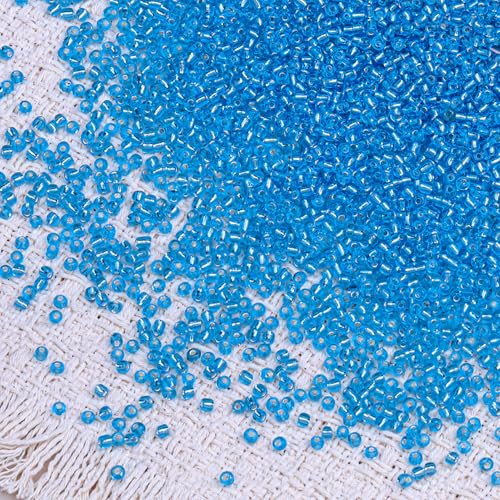 2000pcs Glass Seed Beads Bulk, 4mm 6/0 Mini Pony Spacer Small Individual Color Seed Beads for DIY Bracelet Necklaces Wrist Jewelry Making, Frosted Silver Blue - color: Frosted Silver Blue