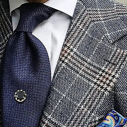 HAWSON Mens Tie Tack with Chain Round Crystal Wedding Business Accessories - color: Gold + Jet