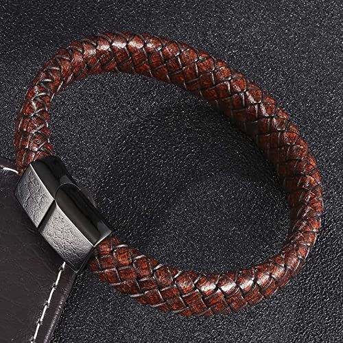 Wycian Leather Bracelet Jewelry, Gold Bracelet for Boys Black Stainless Steel Simple Braided Leather Cord for Men Boys Jewerly Gifts Upgrade