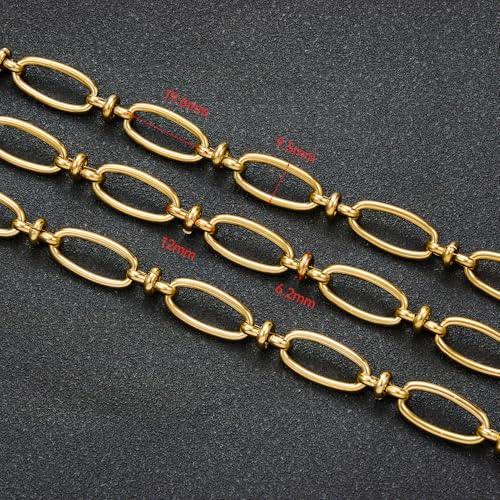 2 Meters Gold Plated Jewelry Making Chain Stainless Steel Long Oval Link Chains Bulk with Jump Rings and Lobster Clasps - color: Long Oval Gold