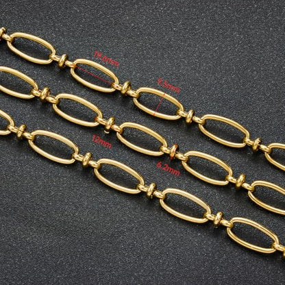 2 Meters Gold Plated Jewelry Making Chain Stainless Steel Long Oval Link Chains Bulk with Jump Rings and Lobster Clasps - color: Long Oval Gold