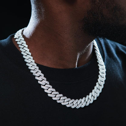 Mens Cuban Link Chain Miami Cuban Necklace 18K Gold Silver Chain For Men Women 14mm Iced Out Hip Hop Jewelry - color: 14K White Gold, size: 24 inches