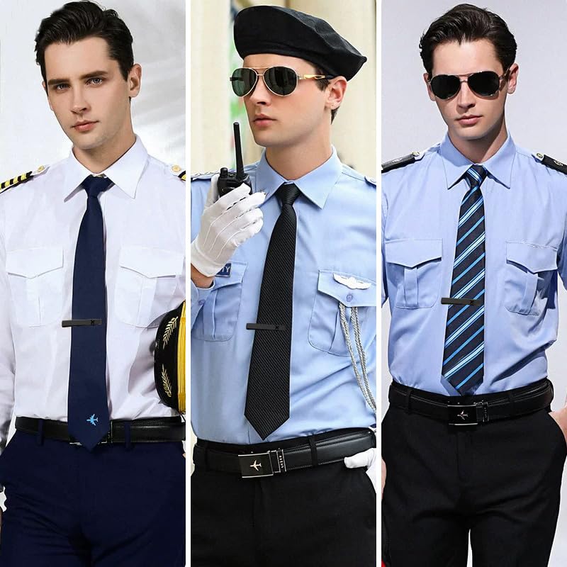 Mens Airplane Tie Clip for Boyfriend Husband Son Flight Attendant Accessories for Men - style: Black base model