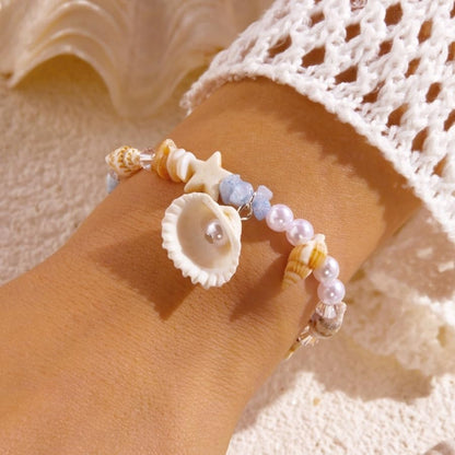 Handmade Natural Shell Starfish Beads Bracelets with a Wish Card Bohemia Sweet Seashell Conch Pearl Charm Bracelets for Women Boho Sea Themed Summer Beach Surfer Vacation Jewelry Gifts - style: StyleG