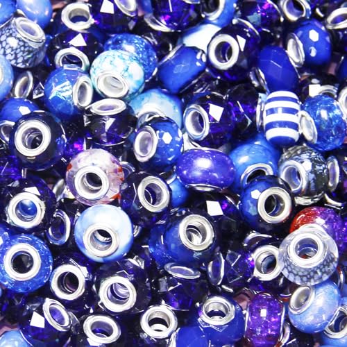 200 Pieces Large Hole Beads Spacer Bead Dark Blue Assorted European Craft Big Beads Large Hole Lampwork Murano Fairy Wand Garden Bead for DIY Pens Bracelet Necklace Keychain Jewelry Making Supplies - color: Dark Blue, size: 200 Pcs