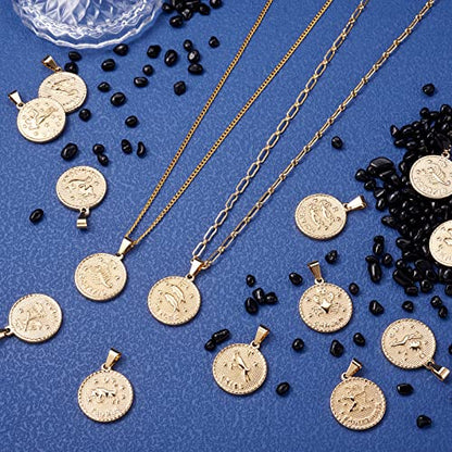 Mega Pet 12pcs Stainless Steel Twelve Constellation Zodiac Sign Pendants Charms Golden Flat Round Horoscope Jewelry Charms for Bracelets Necklaces Jewerly Making - size: 29x25x3.2mm#Twelve Constellation
