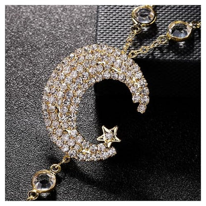 Simple Rhinestone Moon Star Back Chain Body Jewelry for Women Sexy Backless Crystal Necklace Bridal Wedding Backdrop Dress Accessories Jewelry - color: Gold