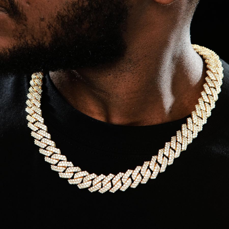 Mens Cuban Link Chain Miami Cuban Necklace 18K Gold Silver Chain For Men Women 14mm Iced Out Hip Hop Jewelry - color: 14K Yellow Gold, size: 20 inches