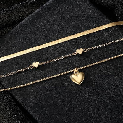Gold Layered Necklaces for Women Chunky Stacked Necklaces for Women Trendy Retro Coin Pendant Necklace Womens Multilayer Chain Necklaces Fashion Jewelry Gifts - style: golden heart