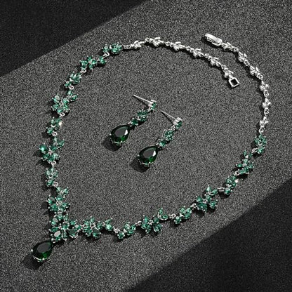 Jewelry Set for Women, Necklace Dangle Earrings Bracelet Set with White AAA Cubic Zirconia, Allergy Free Wedding Party Jewelry for Bridal Bridesmaid - color: Necklace + Earrings-White Gold-Green Emerald CZ