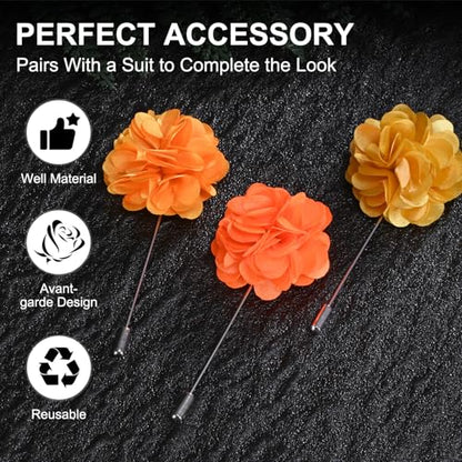 M METERXITY Flower Lapel Pins for Men, Boutonnieres Pin Camellia Flower Groom Boutonnieres for Wedding/Graduation - color: Orange Red