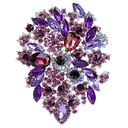EVER FAITH Women's Austrian Crystal Vintage Style Flower Leaf Cluster Brooch Pendant - color: Purple Silver-Tone