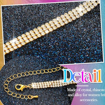 Aukmla Rhinestones Bridal Wedding Jewelry Set Silver Choker Necklaces Earrings Bracelet Ring Sets Prom Jewelry for Women - color: Gold