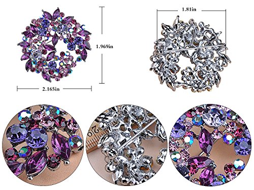 Alilang Violet Lavender Purple Crystal Rhinestone Floral Wreath Brooch Pin - color: purple