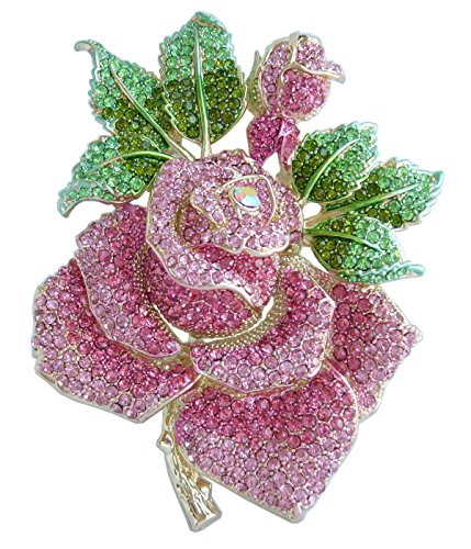 Gorgeous Wedding 5.32" Big Rose Flower Brooch Pin Austrian Crystal Pendant BZ2994 - color: Golden Pink