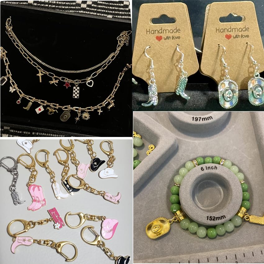 60Pcs Western Cowboy Cowgirl Charms for Jewelry Making DIY Craft Findings | Alloy Boot Cowboy Boot/Hat Horse Cactus Charms/ Pendants for Necklace Earrings Bracelet Keychain