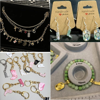 60Pcs Western Cowboy Cowgirl Charms for Jewelry Making DIY Craft Findings | Alloy Boot Cowboy Boot/Hat Horse Cactus Charms/ Pendants for Necklace Earrings Bracelet Keychain