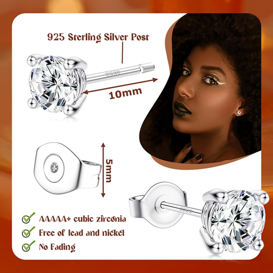 SAILIMUE Hypoallergenic Sterling Silver Stud Earrings for Women Men | Brilliant Heart Knot Round Cubic Zirconia Earring Studs for Sensitive Ears Gold Silver Tone - color: silver-A