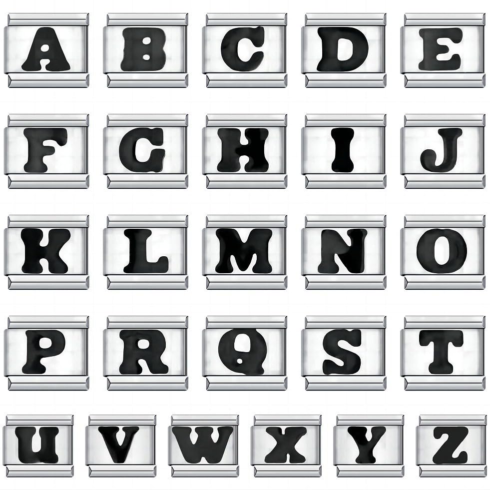 Italian Charms Bracelet Sets Heart Brascelet,18 of Charms and Opening Tools (8 Random Pattern and 10 Blank Modules) - style: 1 Set Letter3-Silvery