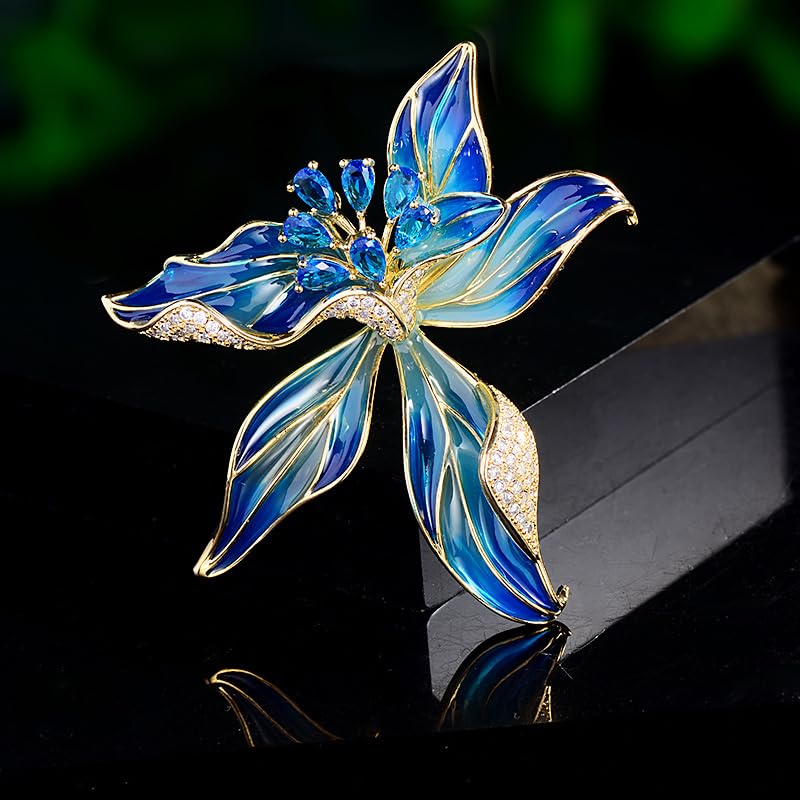 Flower Brooch for Women Rhinestone Pearl Zirconia Flower Lapel Pin Birthday Holiday Gift for Mother Wife Girlfriend - color: Blue