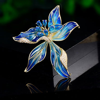 Flower Brooch for Women Rhinestone Pearl Zirconia Flower Lapel Pin Birthday Holiday Gift for Mother Wife Girlfriend - color: Blue