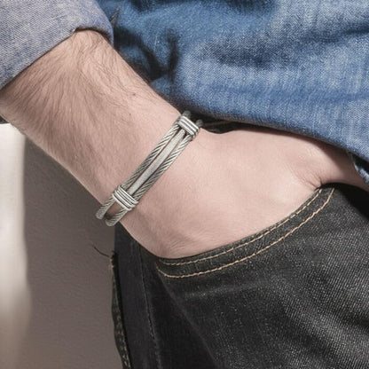 COOLSTEELANDBEYOND Men Women Stainless Steel Twisted Cable Adjustable Cuff Bangle Bracelet - color: A-Metal Color: Silver