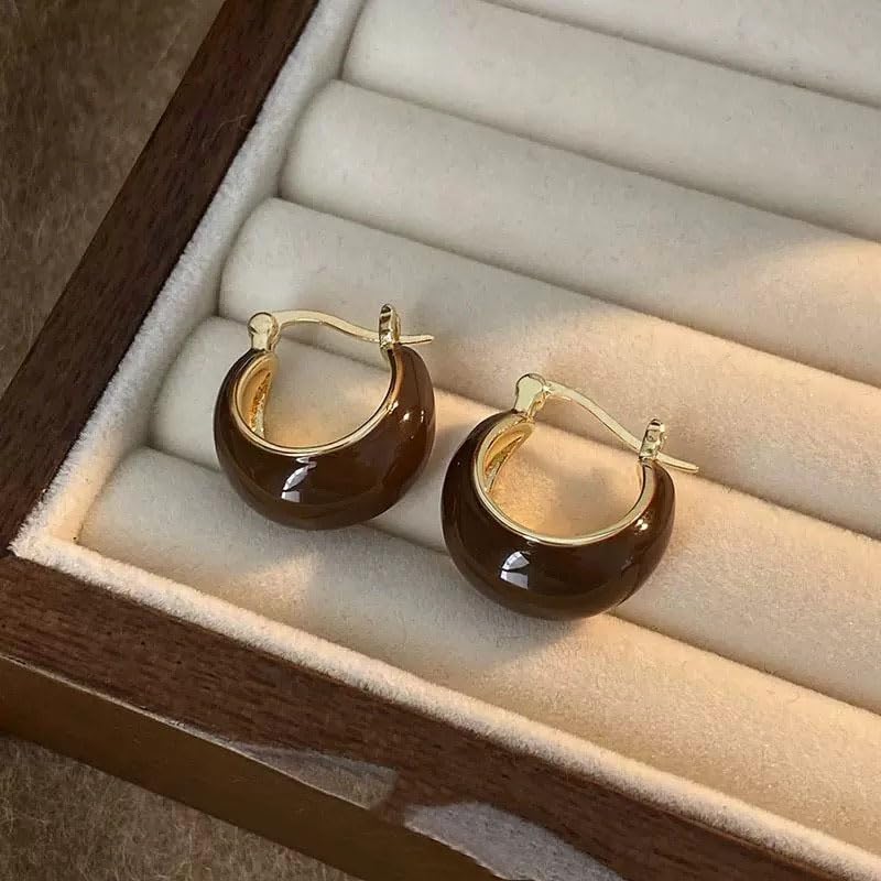 Blue Drop 3 Pairs Brown Earrings for Women Boho Vintage Brown Resin Enamel Chunky Hoop Earrings Irregular Beaded Jewelry