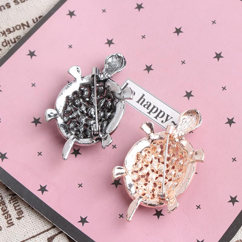 Opexicos 2Pcs Creative Design Black Gold Rhinestone Turtle Brooch Pin Vintage Tortoise Brooches Animal Pins Accessories