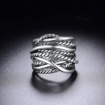 Mytys Wide Band Rings Twisted Rope Ring Two-Tone Mixed Metal Braided Statement Rings Fashion Jewelry for Women - color: Silver