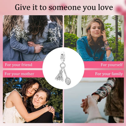 925 Sterling Silver Charms for Bracelets and Necklaces Beads Jewelry Charms for Women - color: Badminton Charm