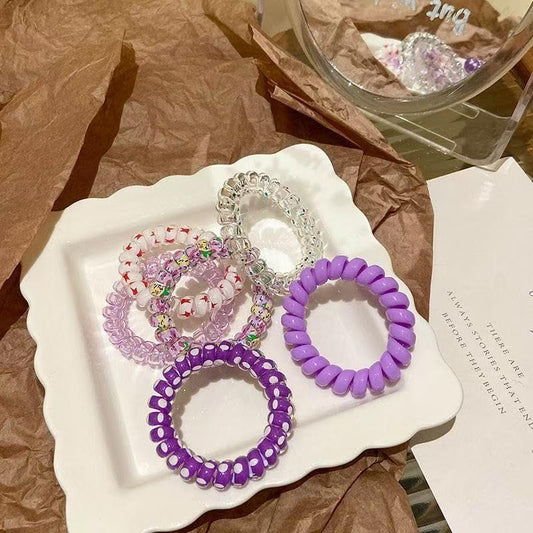 6Pcs Large Spiral Hair Coils For Thick Hair Ponytail Holder for Women Phone Cord Hair Ties - color: Purple