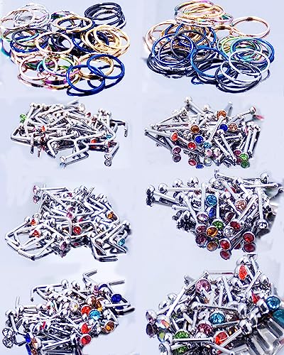 180Pcs 20G Surgical Stainless Steel Nose Rings Hoops Straight/L Shapes Nose Studs 2.0/2.5/3.0mm Cubic zirconia Hypoallergenic Nose Studs Silver Gold Rose Gold Black Rainbow Blue Lip Rings Nose Rings Piercing Jewelry Set for Women Men - style: B:Hoops &I S