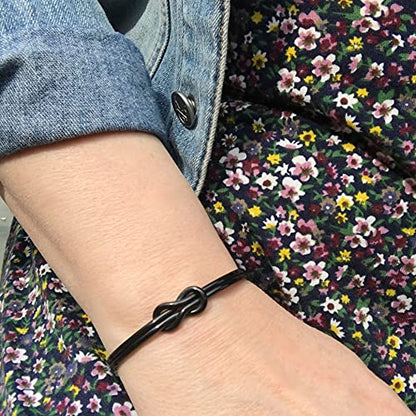 Womens Infinity Love Knot Cuff Bracelet Stainless Steel Adjustable Silver or Black - color: Black