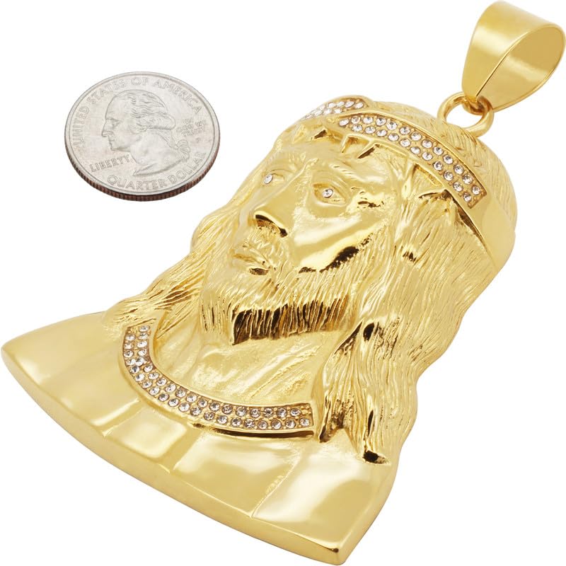 316L Stainless Steel 18k Yellow Gold Plated AAA Cubic Zirconia Jesus Piece Pendant - color: GOLD