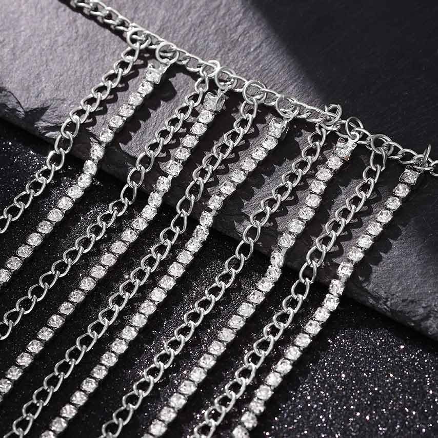 Brishow Rhinestone Body Chains Layered Crystal Waist Chain Beach Bikini Fashion Body Jewelry Accessories for Women and Girls - color: Silver
